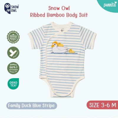 New !!  Snow owl Body Suit  คอลเล็กชั่น Sleeping is my thing เสื้อผ้าเด็ก ชุดเด็กแขน-ขาสั้น  3-6 M - Duck Blue Stripe